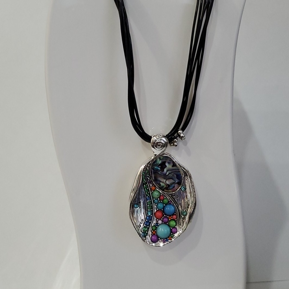 Paua Shell Abalone Statement Pendant Necklace - image 7